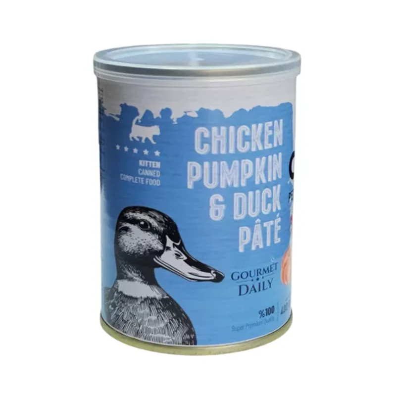 کنسرو بچه گربه پته با طعم مرغ اردک کدو تنبل 400 گرمی dps